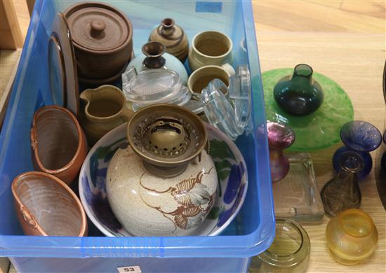 A collection of studio pottery and glass